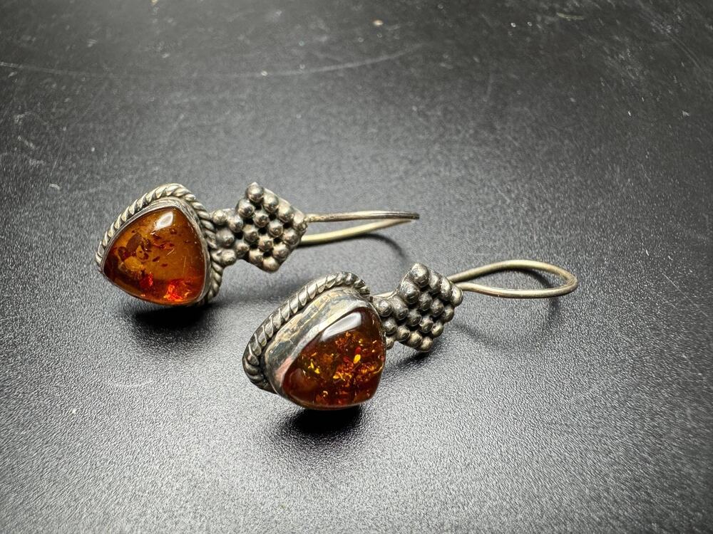 Amber Dangle Earrings Sterling Silver 925 Teardrop Stud Fine Jewelry Boho